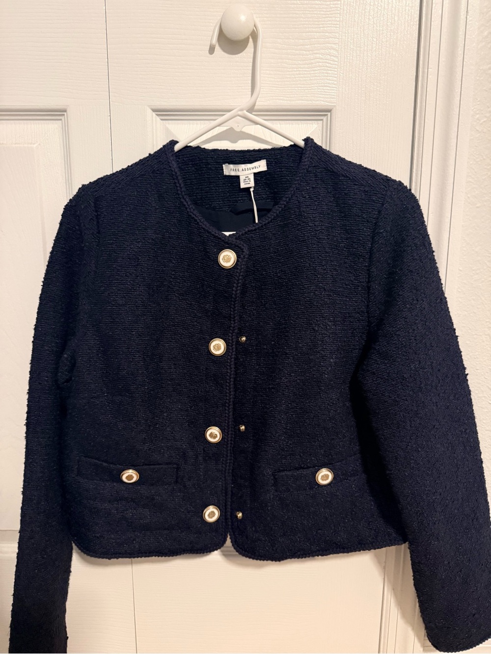 Free Assembly Navy Crop Jacket with Gold Buttons